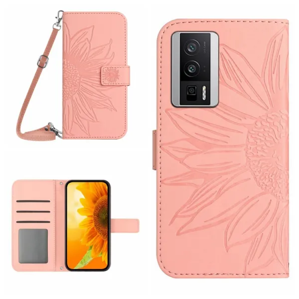 ART SUNFLOWER Peňaženkové puzdro s remienkom Xiaomi Poco F5 Pro ružové