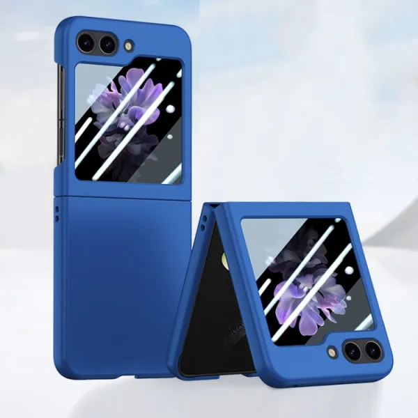EXTRA PC Plastový kryt so sklom pre vonkajší displej Samsung Galaxy Z Flip5 5G tmavomodrý