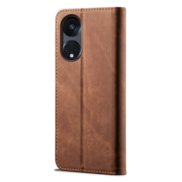 DENIM Peňaženkový kryt pre Oppo A98 5G tmavohnedý