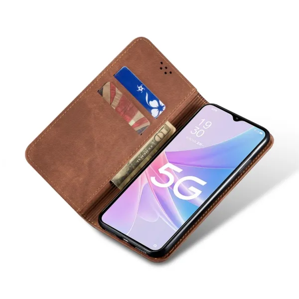 DENIM Peňaženkový kryt pre Oppo A98 5G tmavohnedý
