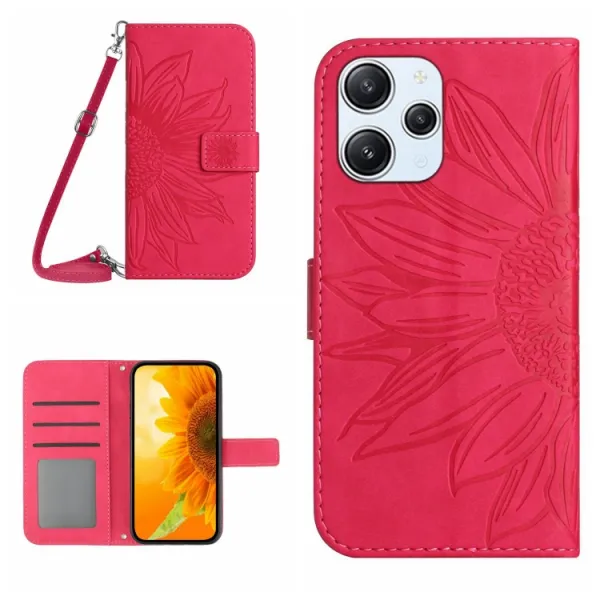 ART SUNFLOWER Peňaženkové puzdro s remienkom Xiaomi Redmi 12 tmavoružové