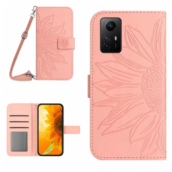 ART SUNFLOWER Peňaženkové puzdro s remienkom Xiaomi Redmi Note 12S ružové