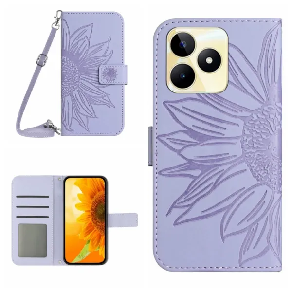 ART SUNFLOWER Peňaženkové puzdro s remienkom Realme C53 fialový