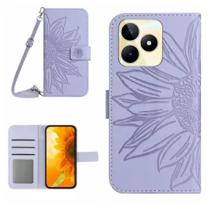 ART SUNFLOWER Peňaženkové puzdro s remienkom Realme C53 fialový
