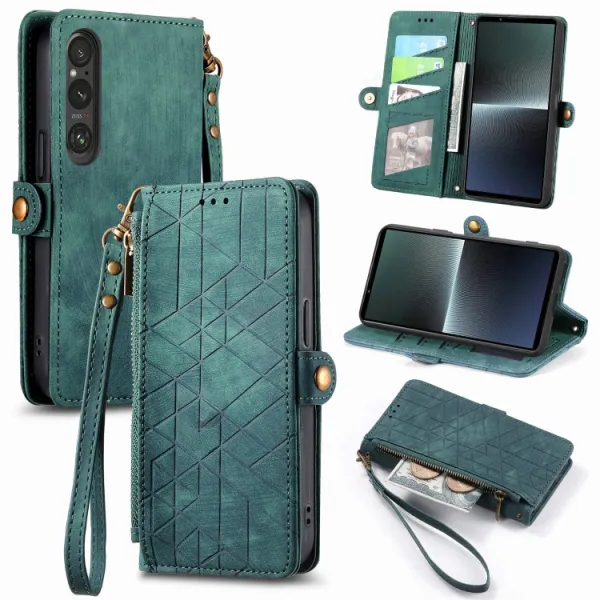 GEOM Peňaženkové puzdro pre Sony Xperia 1 V zelené