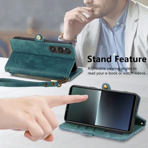 GEOM Peňaženkové puzdro pre Sony Xperia 1 V zelené