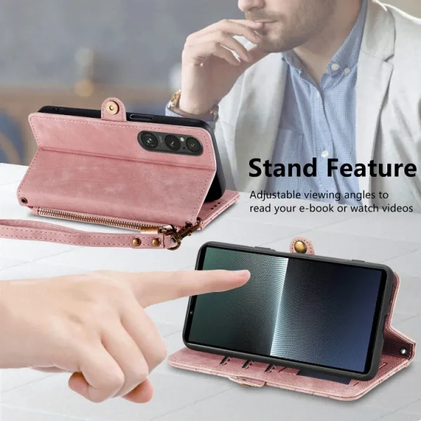 GEOM Peňaženkové puzdro pre Sony Xperia 1 V ružové