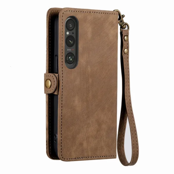 GEOM Peňaženkové puzdro pre Sony Xperia 1 V hnedé