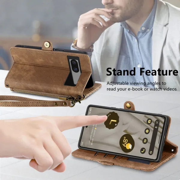 GEOM Peňaženkové puzdro pre Google Pixel 7a hnedé