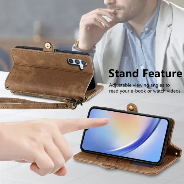 GEOM Peňaženkové puzdro pre Samsung Galaxy A14 5G hnedé