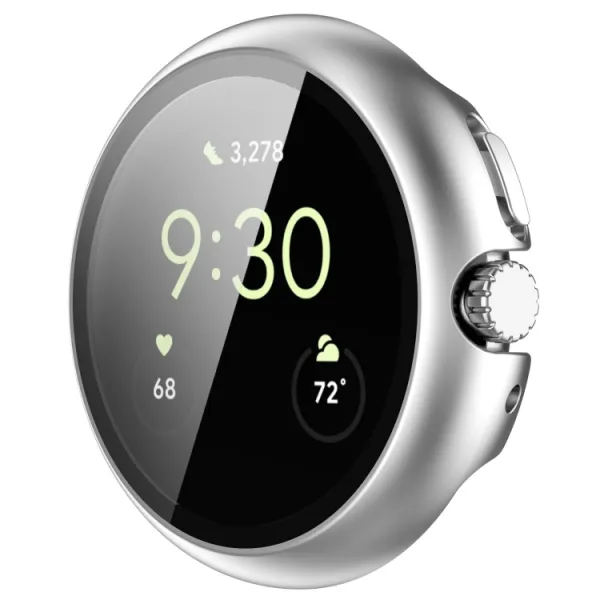PC FULL COVER Plastový kryt so sklom pre Google Pixel Watch / Pixel Watch 2 strieborný