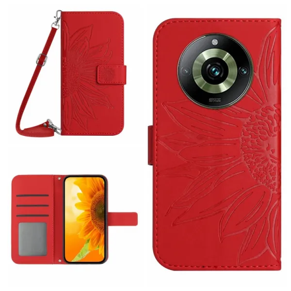 ART SUNFLOWER Peňaženkové puzdro s remienkom Realme 11 Pro 5G červené
