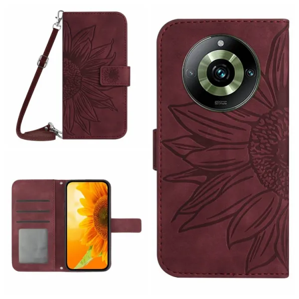 ART SUNFLOWER Peňaženkové puzdro s remienkom Realme 11 Pro 5G bordový