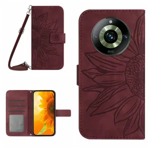 ART SUNFLOWER Peňaženkové puzdro s remienkom Realme 11 Pro 5G bordový