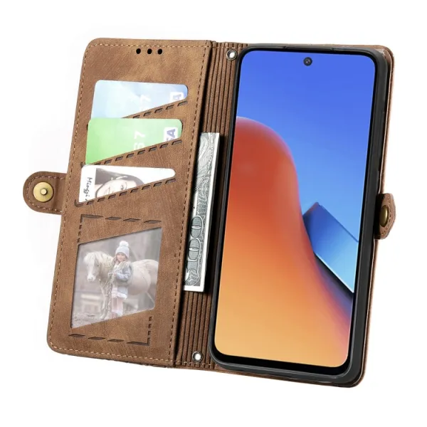GEOM Peňaženkové puzdro pre Xiaomi Redmi Note 12 hnedé