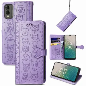 CUTE CAT Peňaženkový kryt Nokia C32 fialový