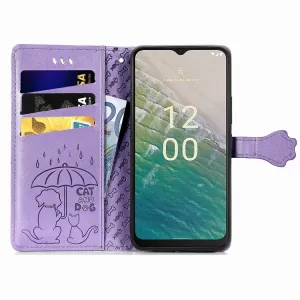 CUTE CAT Peňaženkový kryt Nokia C32 fialový