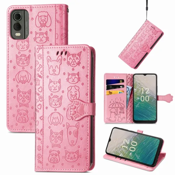 CUTE CAT Peňaženkový kryt Nokia C32 ružový
