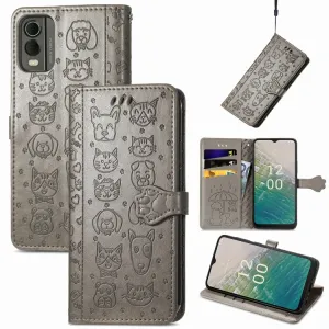 CUTE CAT Peňaženkový kryt Nokia C32 šedý