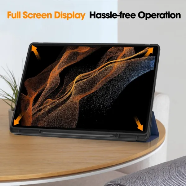 LEATHER Zaklápací obal pre Samsung Galaxy Tab S9 Ultra / Tab S10 Ultra tmavomodrý