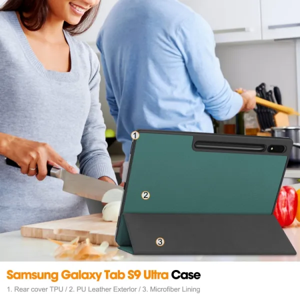 LEATHER Zaklápací obal pre Samsung Galaxy Tab S9 Ultra / Tab S10 Ultra zelený