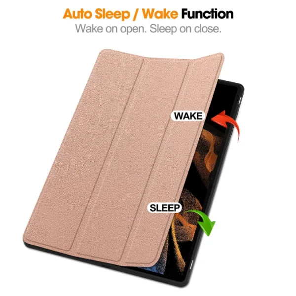 LEATHER Zaklápací obal pre Samsung Galaxy Tab S9 Ultra / Tab S10 Ultra ružovozlatý