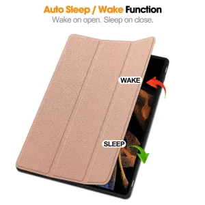 LEATHER Zaklápací obal pre Samsung Galaxy Tab S9 Ultra / Tab S10 Ultra ružovozlatý