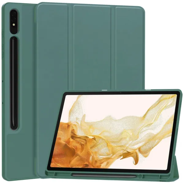 LEATHER Zaklápací obal pre Samsung Galaxy Tab S9+ / S10+ tmavozelený