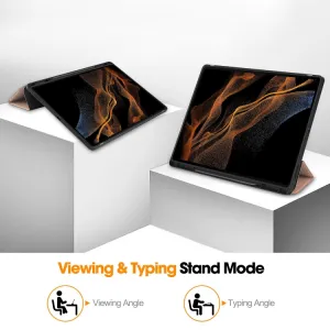 LEATHER Zaklápací obal pre Samsung Galaxy Tab S9 Ultra / Tab S10 Ultra ružovozlatý
