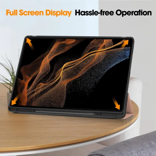 LEATHER Zaklápací obal pre Samsung Galaxy Tab S9 Ultra / Tab S10 Ultra ružovozlatý