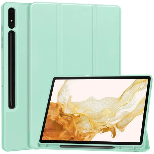 LEATHER Zaklápací obal pre Samsung Galaxy Tab S9+ / S10+ svetlozelený