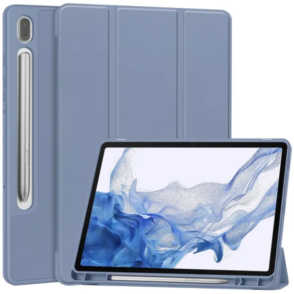 LEATHER Zaklápací obal pre Samsung Galaxy Tab S9 šedo-modrý
