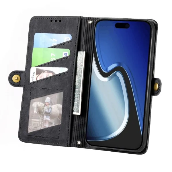 GEOM Peňaženkové puzdro pre Apple iPhone 15 Plus čierne