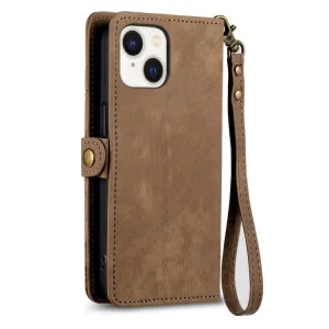 GEOM Peňaženkové puzdro pre Apple iPhone 15 Plus hnedé