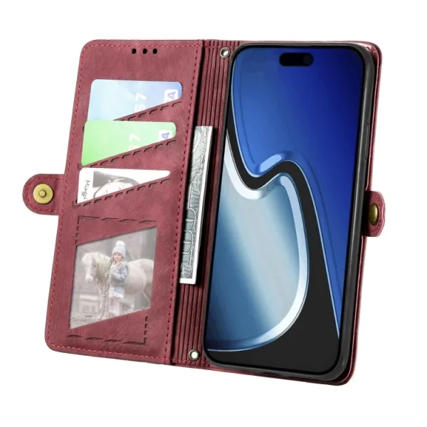 GEOM Peňaženkové puzdro pre Apple iPhone 15 Plus červené