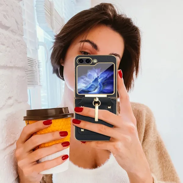 LEATHER Kryt s držiakom Samsung Galaxy Z Flip5 5G ružový
