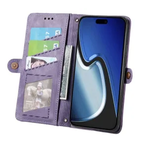 GEOM Peňaženkové puzdro pre Apple iPhone 15 Plus fialové