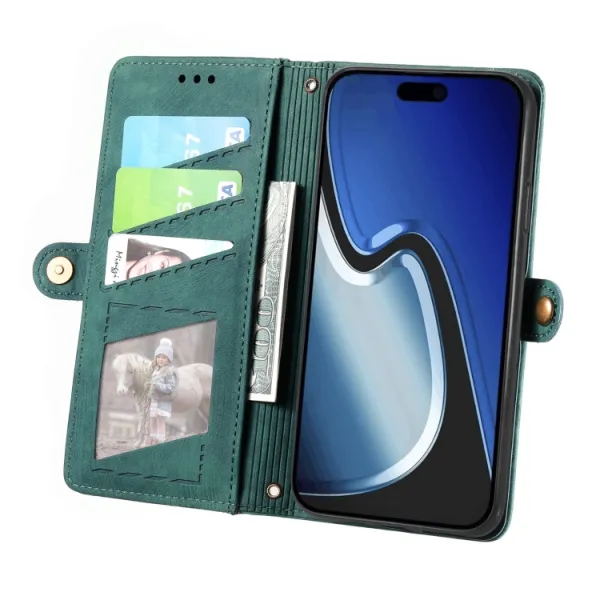 GEOM Peňaženkové puzdro pre Apple iPhone 15 Plus zelené