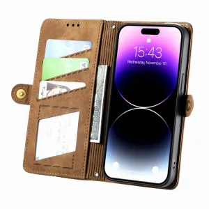 GEOM Peňaženkové puzdro pre Apple iPhone 14 Plus hnedé