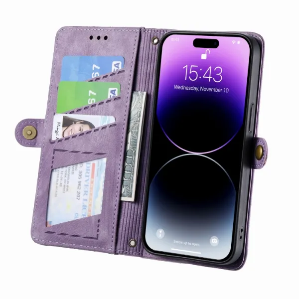 GEOM Peňaženkové puzdro pre Apple iPhone 14 Plus fialové