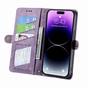 GEOM Peňaženkové puzdro pre Apple iPhone 14 Plus fialové