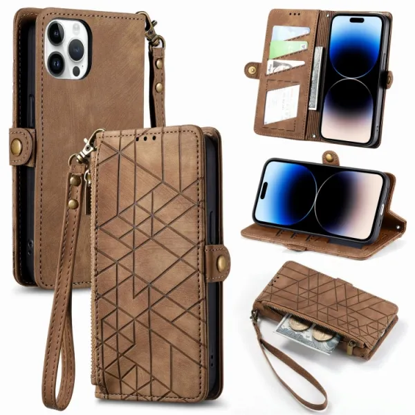 GEOM Peňaženkové puzdro pre Apple iPhone 14 Pro Max hnedé