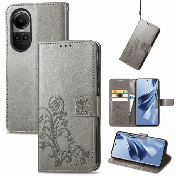 ART FLOWERS Peňaženkový kryt Oppo Reno10 5G / Reno 10 Pro 5G šedý