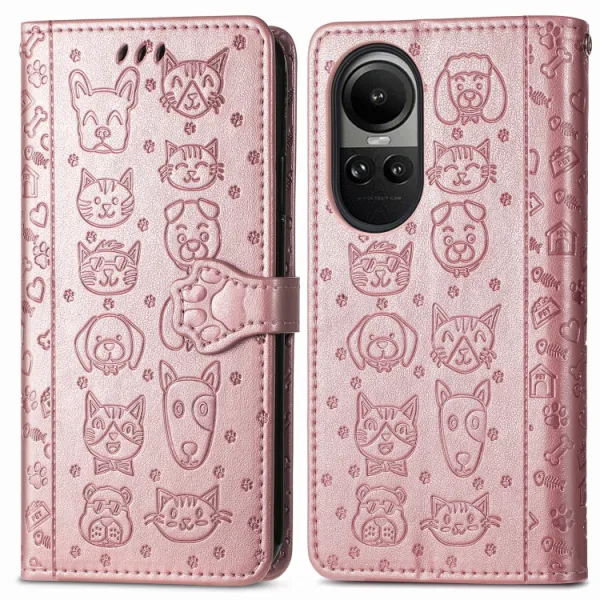 CUTE CAT Peňaženkový kryt Oppo Reno10 5G / Reno10 Pro 5G ružovozlatý