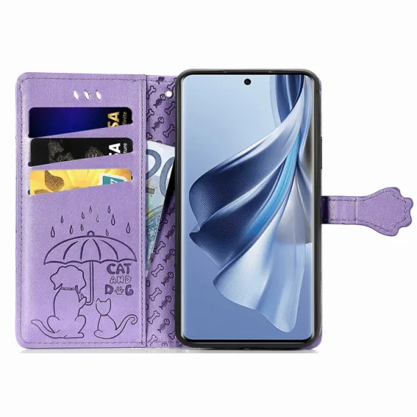 CUTE CAT Peňaženkový kryt Oppo Reno10 5G / Reno10 Pro 5G fialový