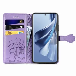 CUTE CAT Peňaženkový kryt Oppo Reno10 5G / Reno10 Pro 5G fialový