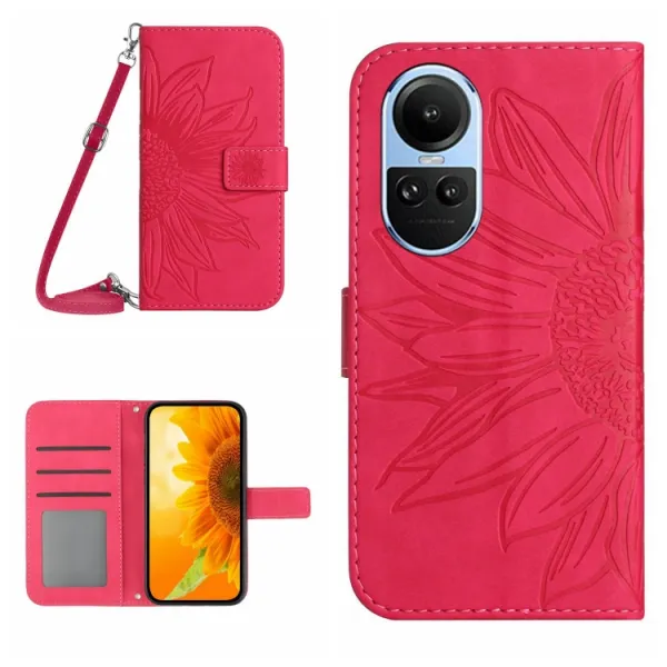 ART SUNFLOWER Peňaženkové puzdro s remienkom Oppo Reno10 5G / Reno10 Pro 5G tmavoružový
