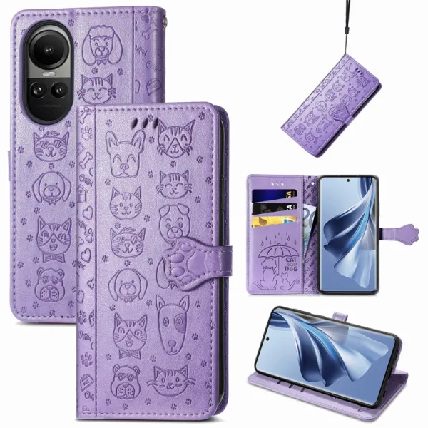 CUTE CAT Peňaženkový kryt Oppo Reno10 5G / Reno10 Pro 5G fialový