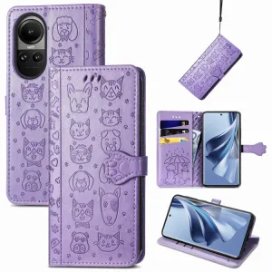 CUTE CAT Peňaženkový kryt Oppo Reno10 5G / Reno10 Pro 5G fialový