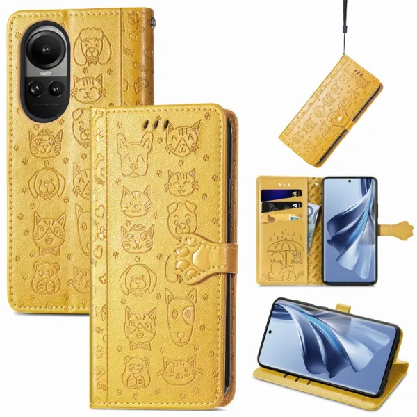 CUTE CAT Peňaženkový kryt Oppo Reno10 5G / Reno10 Pro 5G žltý